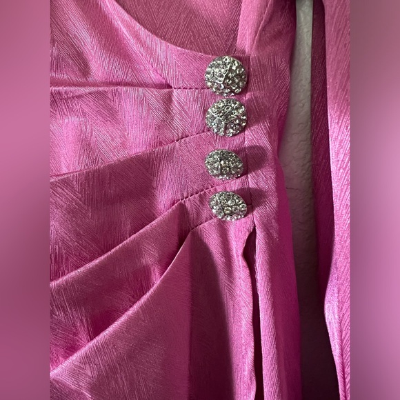 $249 WAYF Womens Pink Surplice V-Neck Puff-Sleeve Faux-Wrap Sheath Mini Dress M - Picture 5 of 10